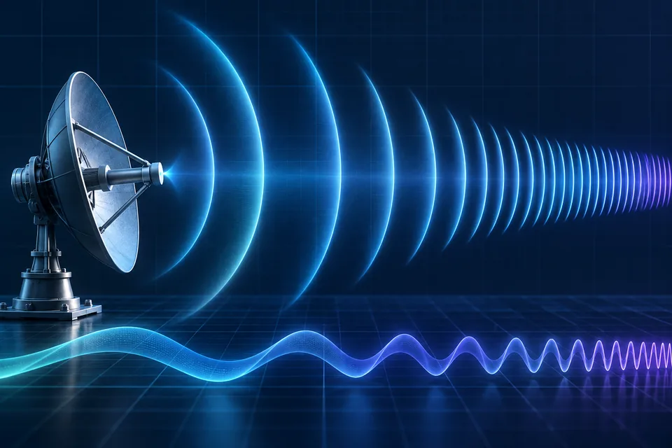 Antenne émettant des ondes radio de longueurs d’onde décroissantes